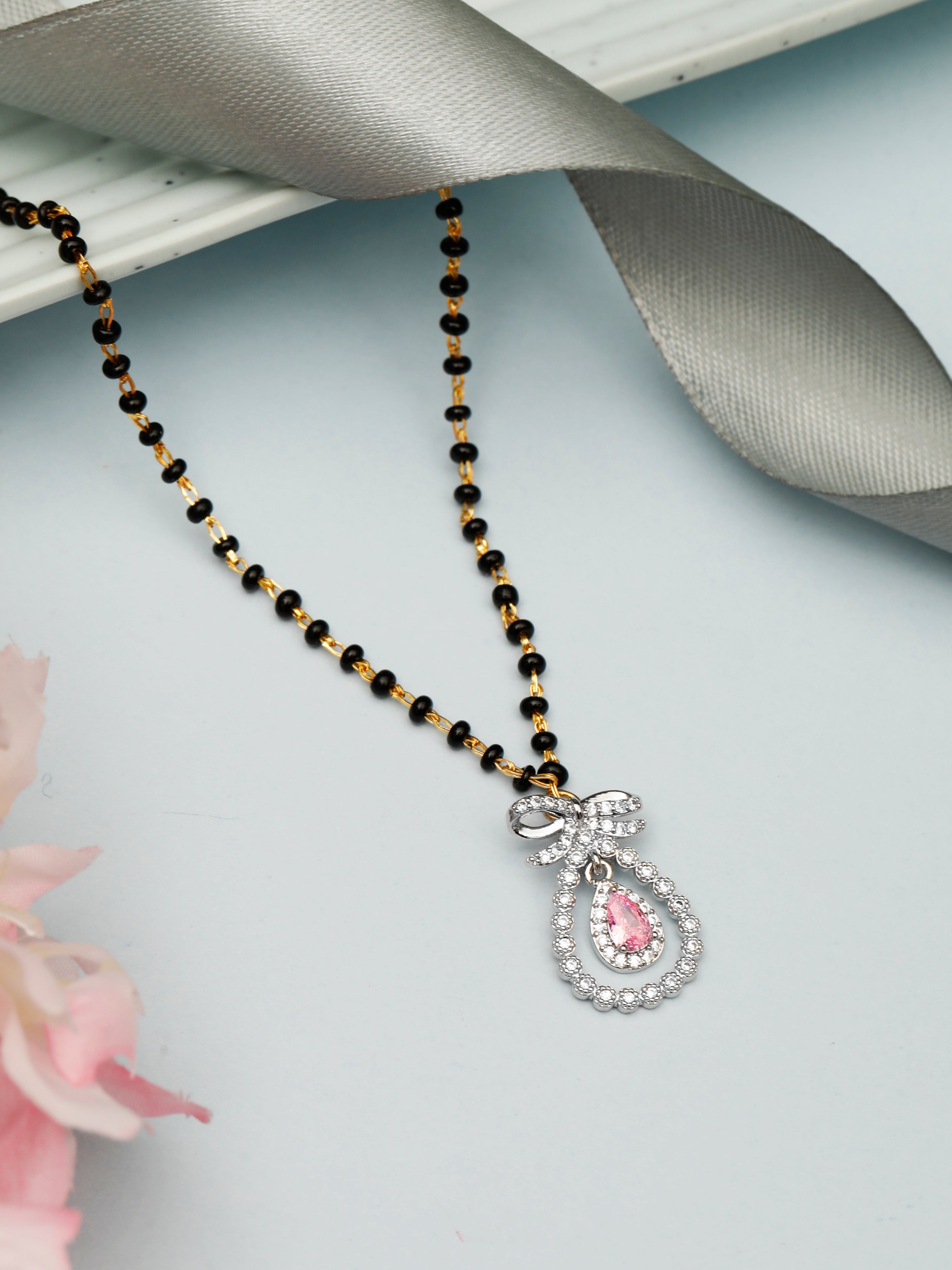 AD Mangalsutra necklace for Women, Pink Sapphire necklace