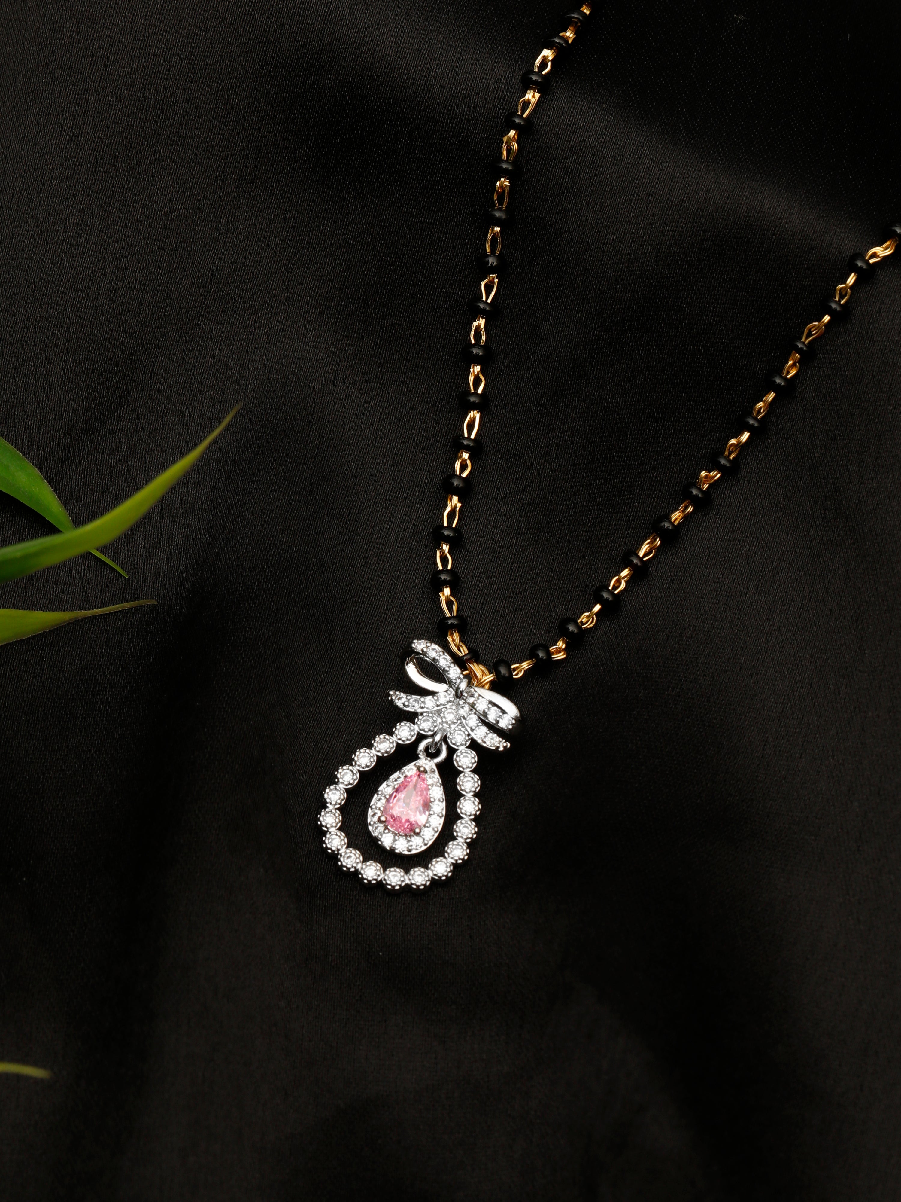 AD Mangalsutra necklace for Women, Pink Sapphire necklace