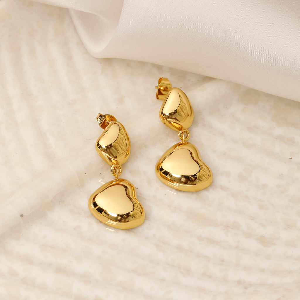 Dual heart earrings for women - anti tarnish earrings